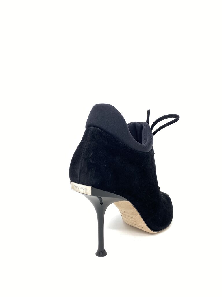 Black Suede Lace-Up Ankle Boots with Kitten Heel