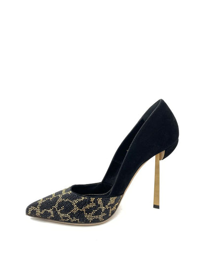 Black Textured Pump with Gold Accents