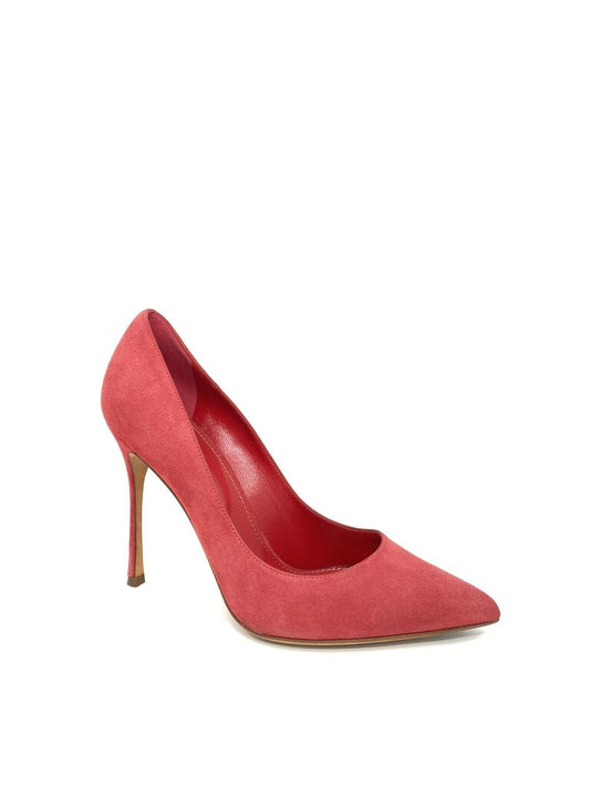 Red Suede Stiletto Heels with Pointed Toe