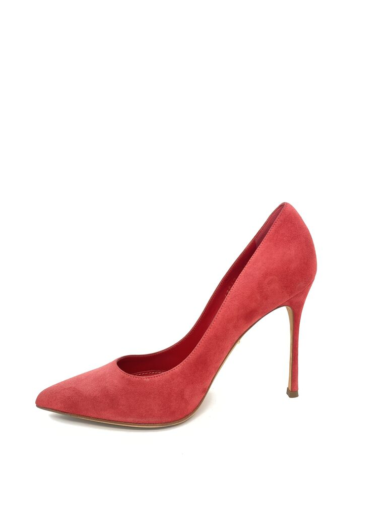 Red Suede Stiletto Heels with Pointed Toe