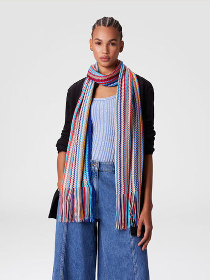 Multicolor Woven Scarf with Fringe Detail