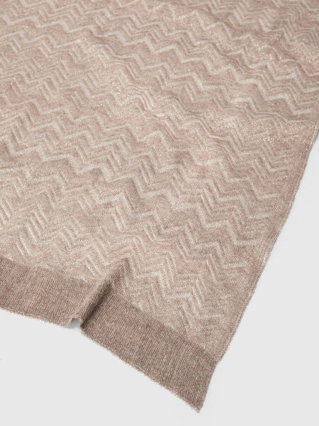 Beige Chevron Knit Scarf with Soft Texture
