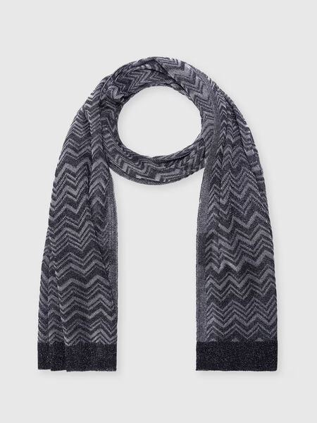 Charcoal Chevron Knit Scarf with Metallic Accents