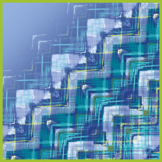 Blue Abstract Patterned Scarf with Zigzag Design