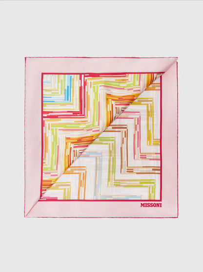 Pink Geometric Silk Scarf with Border
