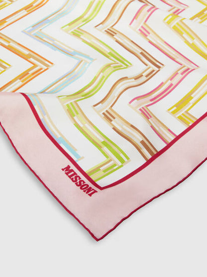 Pink Geometric Silk Scarf with Border