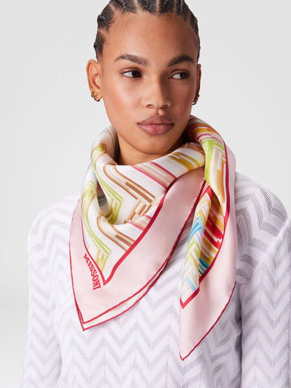 Pink Geometric Silk Scarf with Border