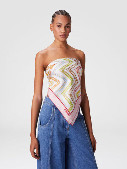 Pink Geometric Silk Scarf with Border