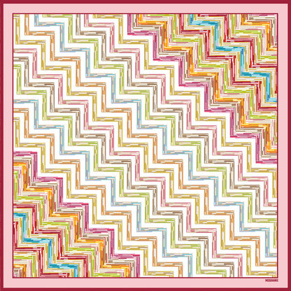 Pink Geometric Silk Scarf with Border