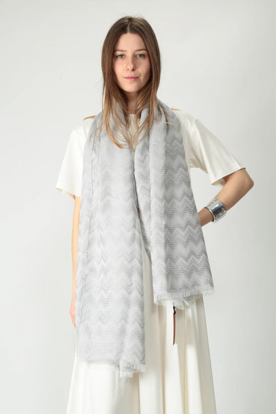 Gray Chevron Scarf with Fringed Edges