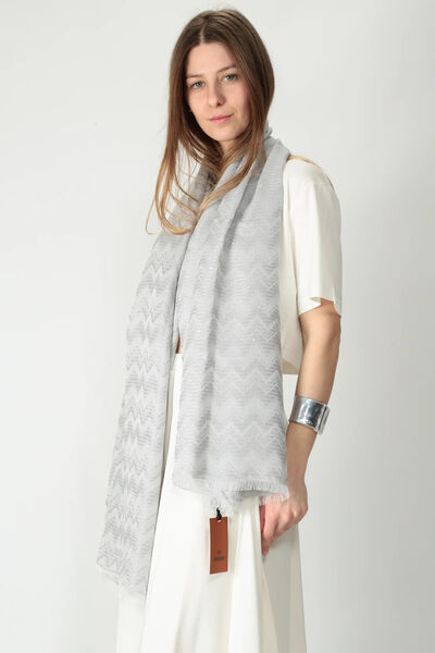Gray Chevron Scarf with Fringed Edges