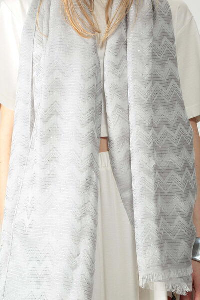 Gray Chevron Scarf with Fringed Edges