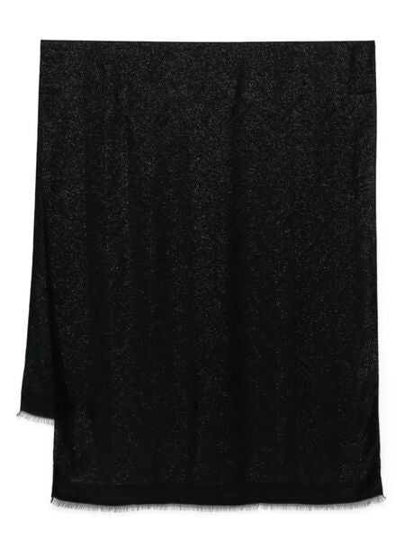 Black Textured Shawl with Frayed Edges