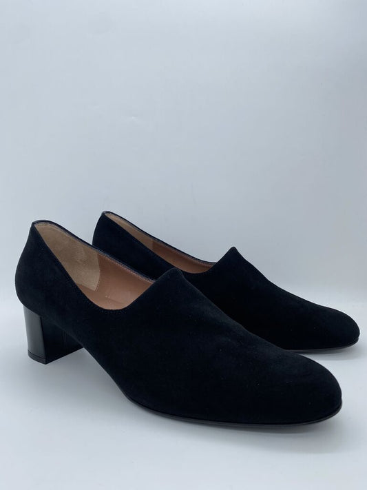 Black Suede Block Heel Slip-On Shoes
