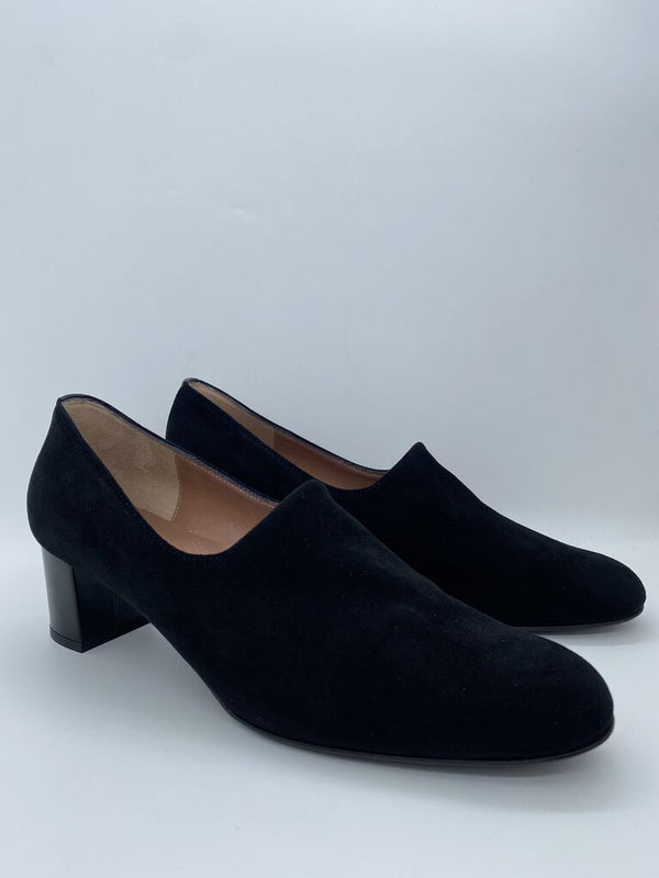 Black Suede Block Heel Slip-On Shoes