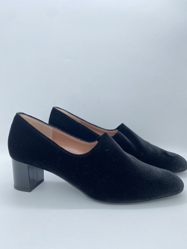 Black Velvet Block Heel Slip-Ons