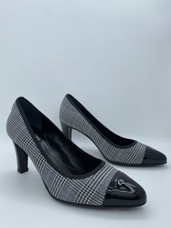 Plaid Patent Mid-Heel Pumps