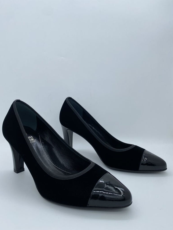 Black Patent Leather Cap Toe Pumps