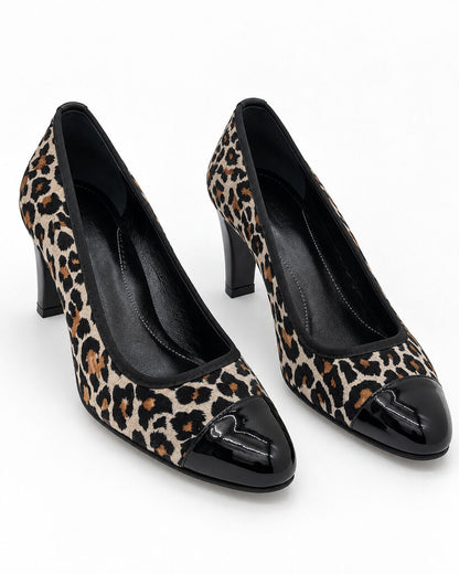 Leopard Print Patent Leather Heels with Glossy Toe