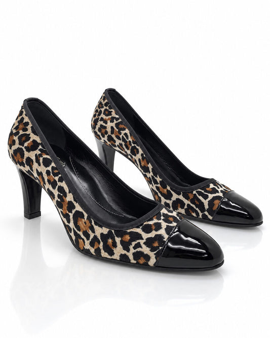 Leopard Print Patent Leather Heels with Glossy Toe
