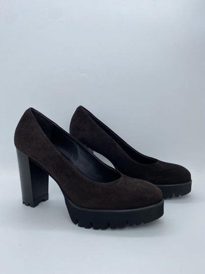 Black Suede Platform Pumps with Block Heel
