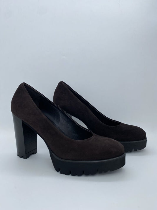 Black Suede Platform Pumps with Block Heel