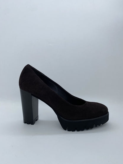 Black Suede Platform Pumps with Block Heel