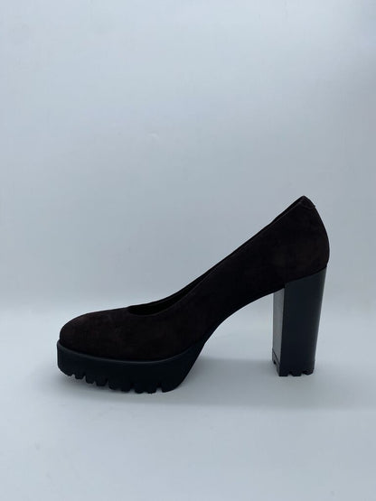 Black Suede Platform Pumps with Block Heel