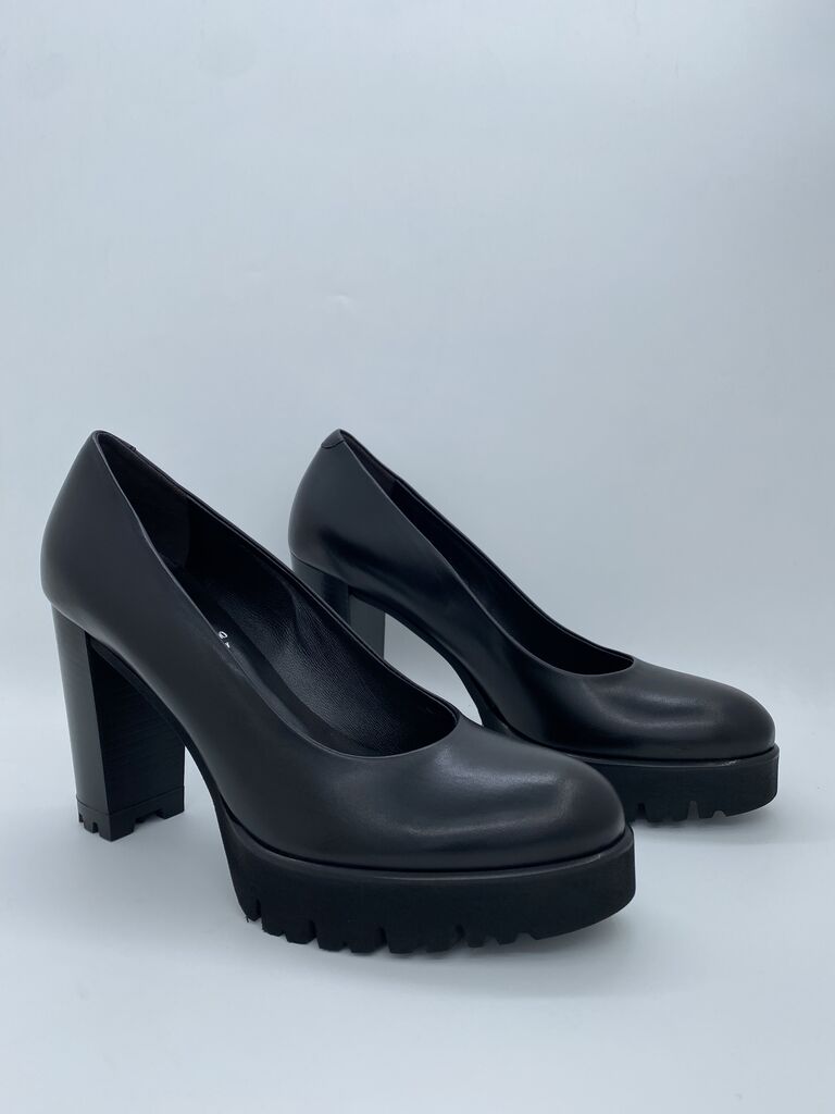 Black Platform Heel Pumps with Chunky Sole