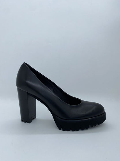 Black Platform Heel Pumps with Chunky Sole