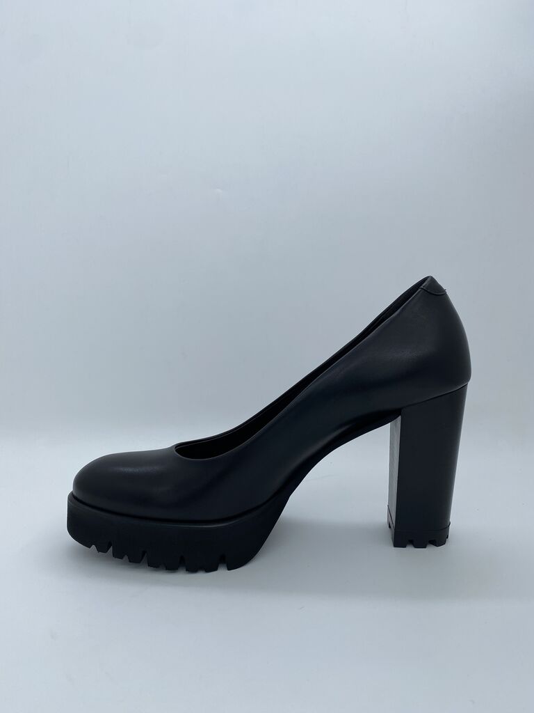 Black Platform Heel Pumps with Chunky Sole