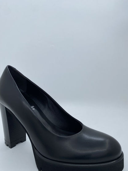Black Platform Heel Pumps with Chunky Sole
