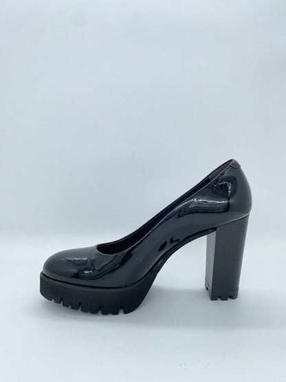 Black Patent Platform Heel with Lug Sole