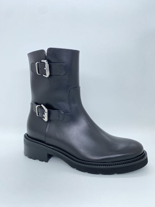 Black Leather Ankle Boots with Dual Buckle Detail
