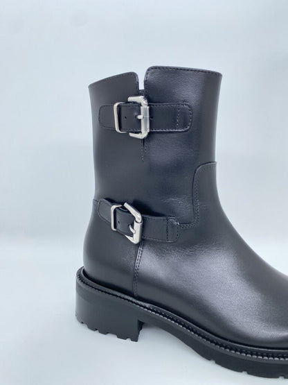 Black Leather Ankle Boots with Dual Buckle Detail