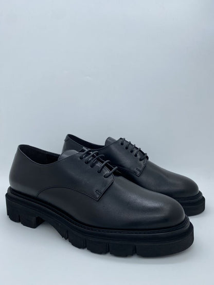 Black Leather Derby Shoes with Chunky Sole