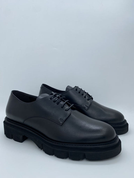Black Leather Derby Shoes with Chunky Sole