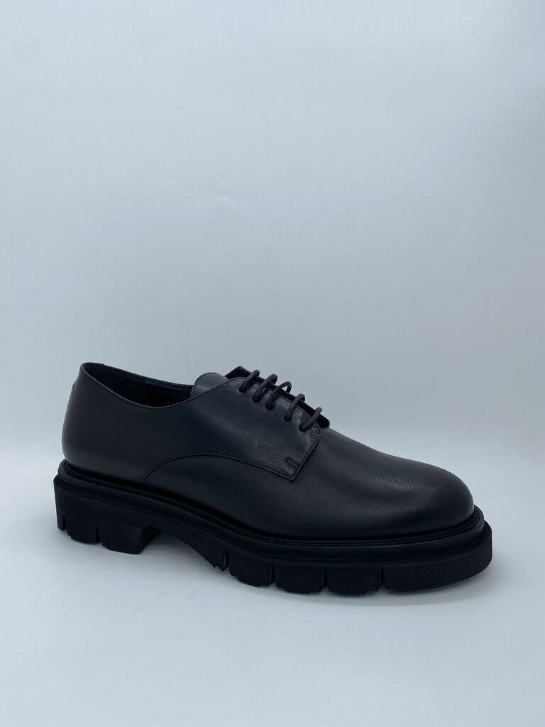Black Leather Derby Shoes with Chunky Sole