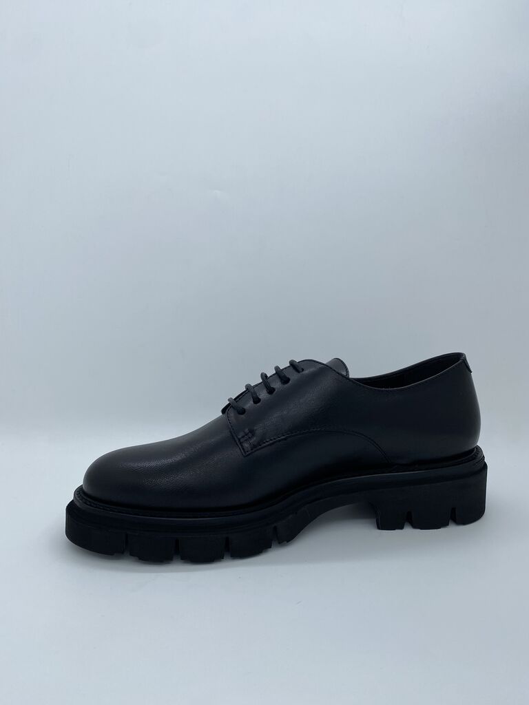 Black Leather Derby Shoes with Chunky Sole