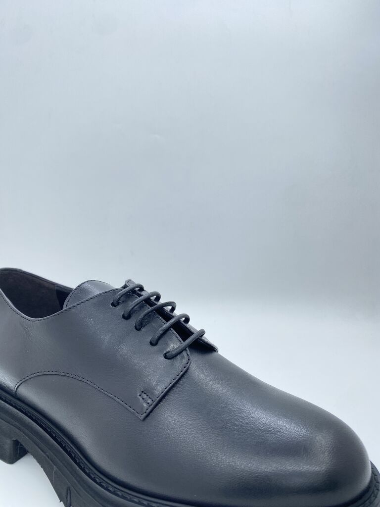 Black Leather Derby Shoes with Chunky Sole