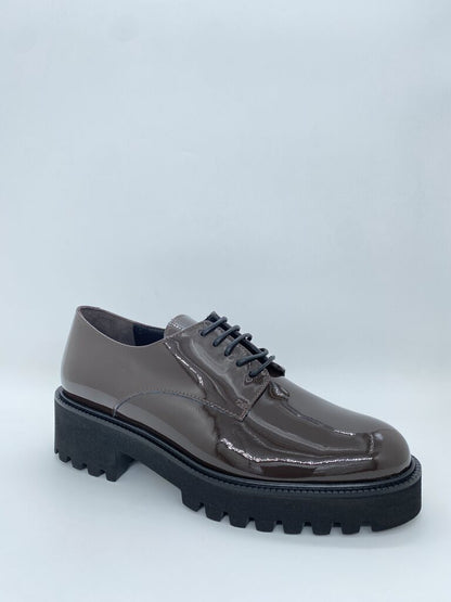 Black Patent Lace-Up Derby with Chunky Sole
