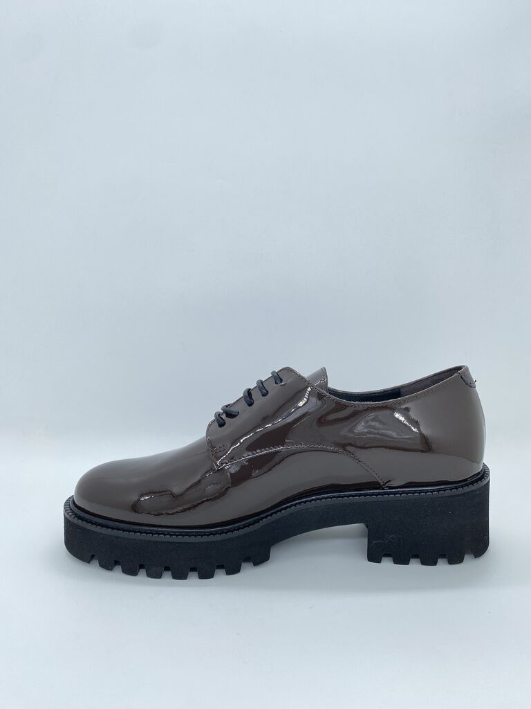 Black Patent Lace-Up Derby with Chunky Sole
