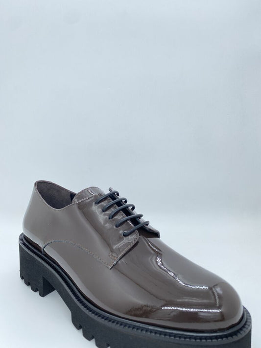 Gray Patent Lace-Up Derby with Chunky Sole