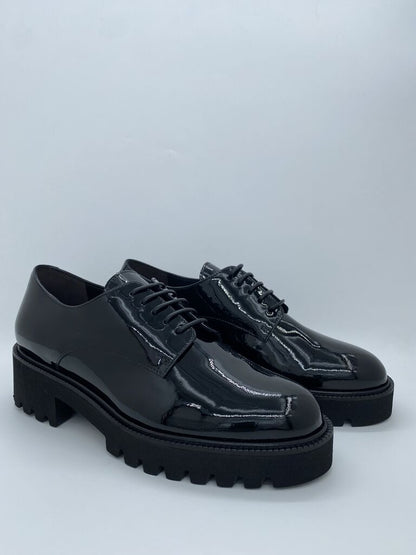 Black Glossy Derby Shoes with Chunky Sole