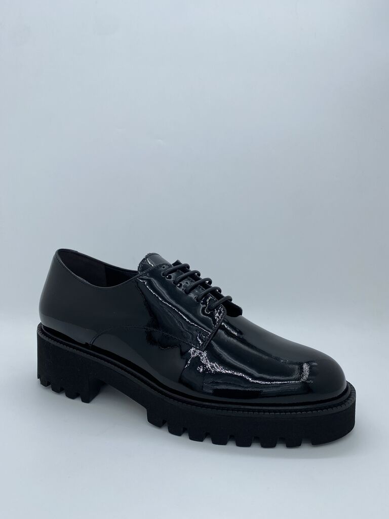 Black Glossy Derby Shoes with Chunky Sole