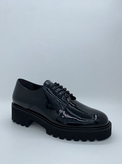 Black Glossy Derby Shoes with Chunky Sole