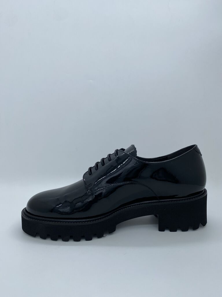 Black Glossy Derby Shoes with Chunky Sole