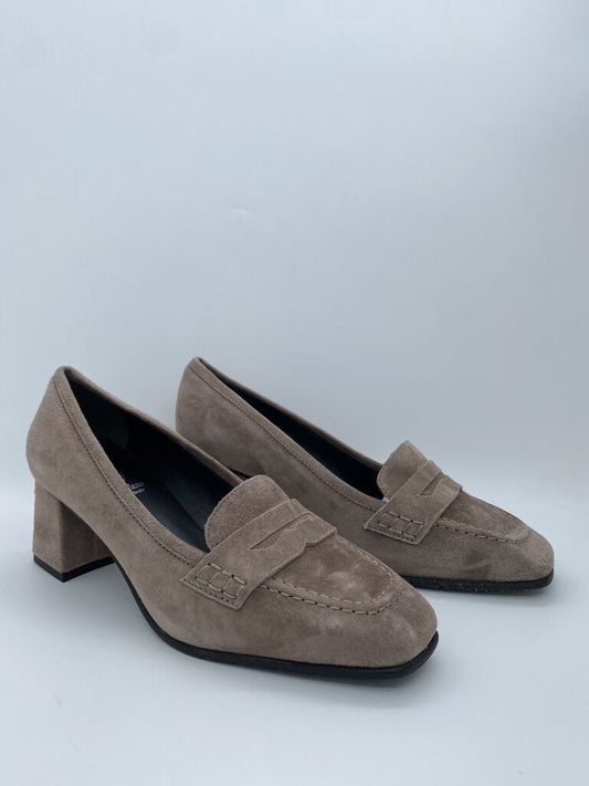 Taupe Suede Loafer with Block Heel