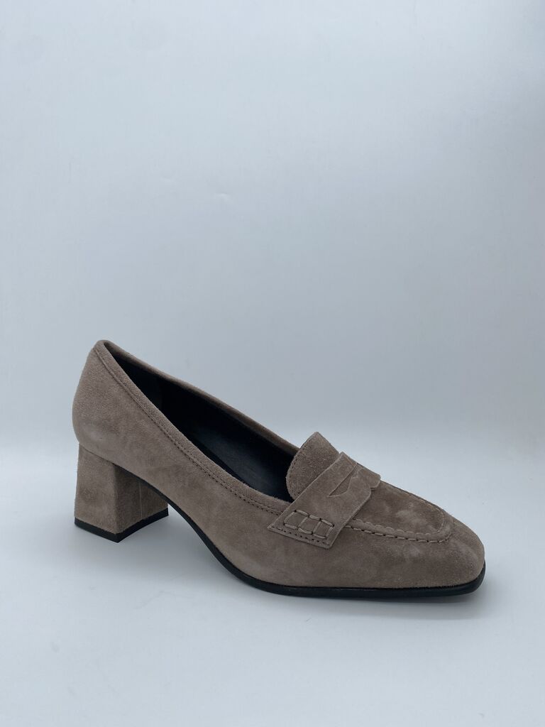 Taupe Suede Loafer with Block Heel