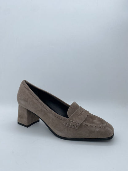 Taupe Suede Loafer with Block Heel